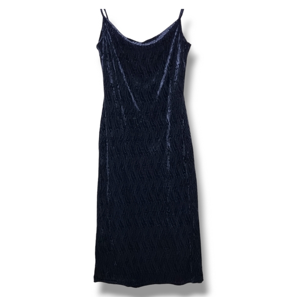 Unbranded Dresses & Skirts - Vintage Velour Maxi Dress Size 14 Y2K Spaghetti Strap Cowl Neck Black